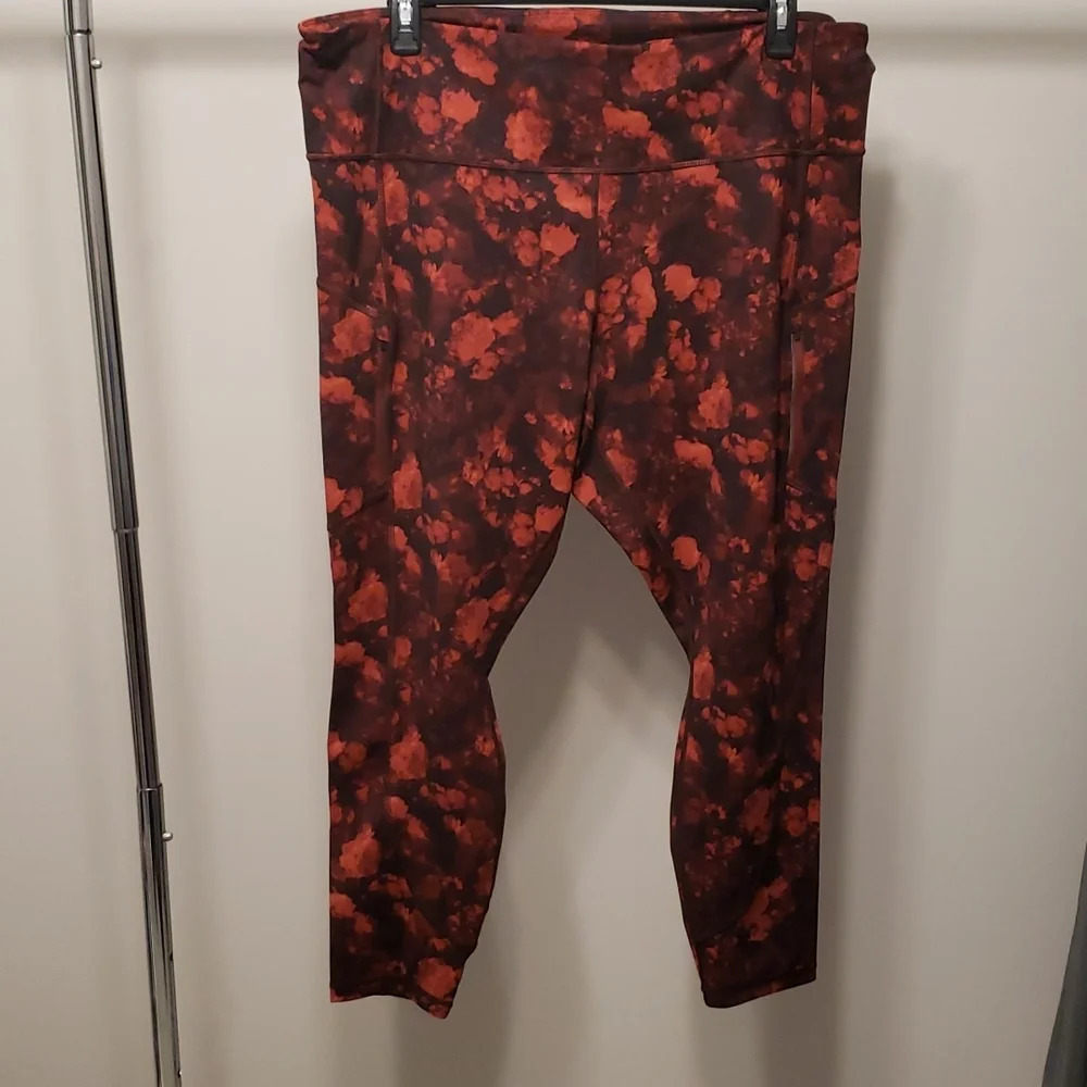 Athleta Rainier Tights Red Floral Leggings Womens Plus Size 3X for Fall Winter